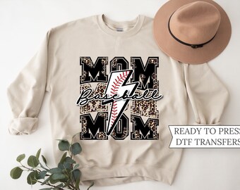 Baseball Mom Leopard Lightning Bolt, DTF Transfers, Ready to Press, T-shirt Transfers, Heat Transfer, Direct to Film, DTF Transfers, Sports