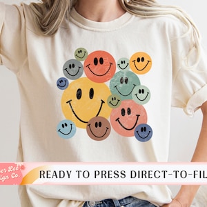 Smiley Face DTF Transfers, Ready to Press, T-shirt Transfers, Heat Transfer, Direct to Film Smiley, Retro Vintage, Collage, Distressed