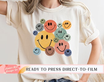 Smiley Face DTF Transfers, Ready to Press, T-shirt Transfers, Heat Transfer, Direct to Film Smiley, Retro Vintage, Collage, Distressed