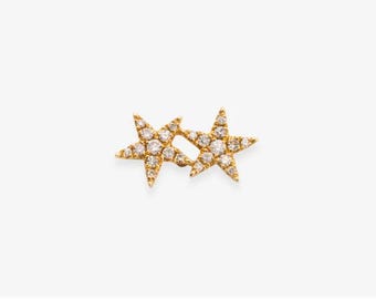 Diamond & Gold Double Star Stud Earrings