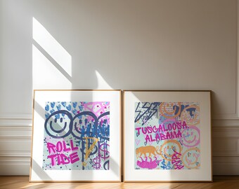 University of Alabama, Tuscaloosa UA Wall Art, Dorm Wall Art, Print Roll Tide Bama preppy prints, dorm room decor DIGITAL DOWNLOAD 2 Pieces