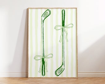 Golf Prints Country Club Green Golf Club Print Cute Bow Preppy Nursery Coquette Posters Preppy Art Digital Download Baby Girl Baby Boy