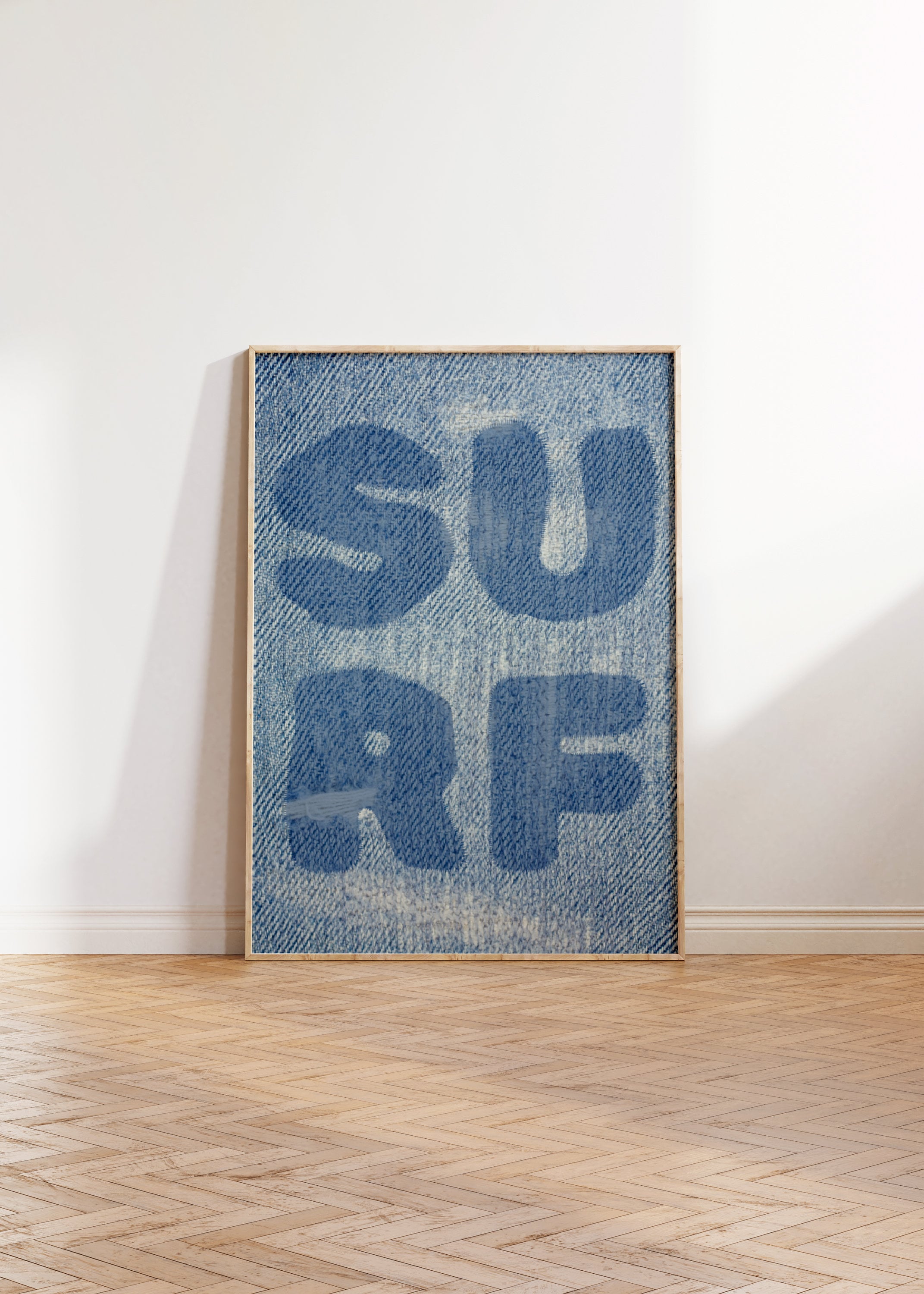 Surf Denim Trendy Coastal Art Blue Typography Poster Denim Art PrintBeach House Decor Ocean Wall Art Print Digital Download Surfing Art Surf