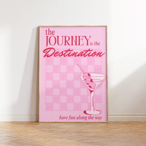 Motivational Art Prints, Vintage, Embrace the Journey, Green Quote Print, Digital Download, Martini Glass, Maximalist Print, Aesthetic Decor