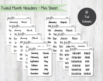 Foiled Month Headers | Planner Stickers | Foiled Monthly Labels | Monthly Header Stickers