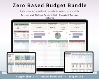 Zero Based Budget Spreadsheet Bundle, Google Sheet Template, Budgeting by Paycheck, Debt Snowball Tracker and Savings & Sinking Fund Tracker