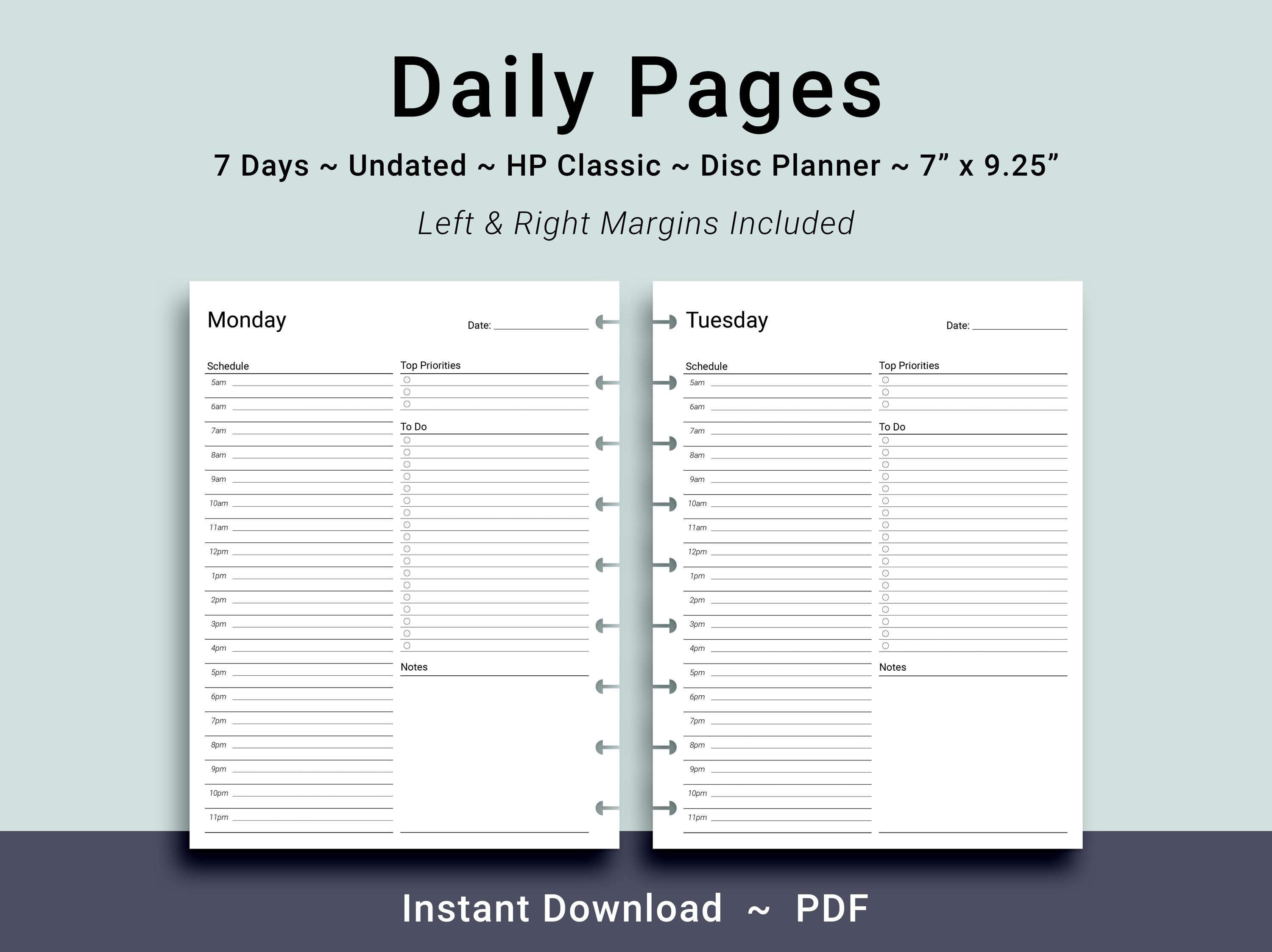 PRINTABLE Undated Daily Schedule Inserts for HP Classic Planners ...