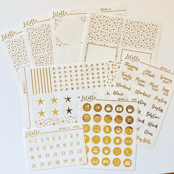 Foil Overlay Kit | Full Boxes & Header Overlays | Bougie Boxes | Washi Overlay Stickers | Underlays | Planner Stickers | Stars