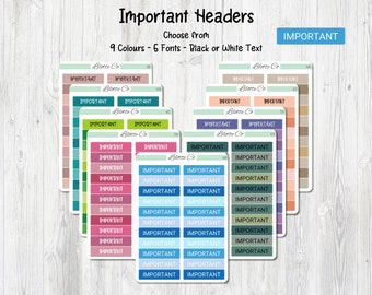 Important Header Stickers | Happy Planner | EC Vertical | Planner Stickers