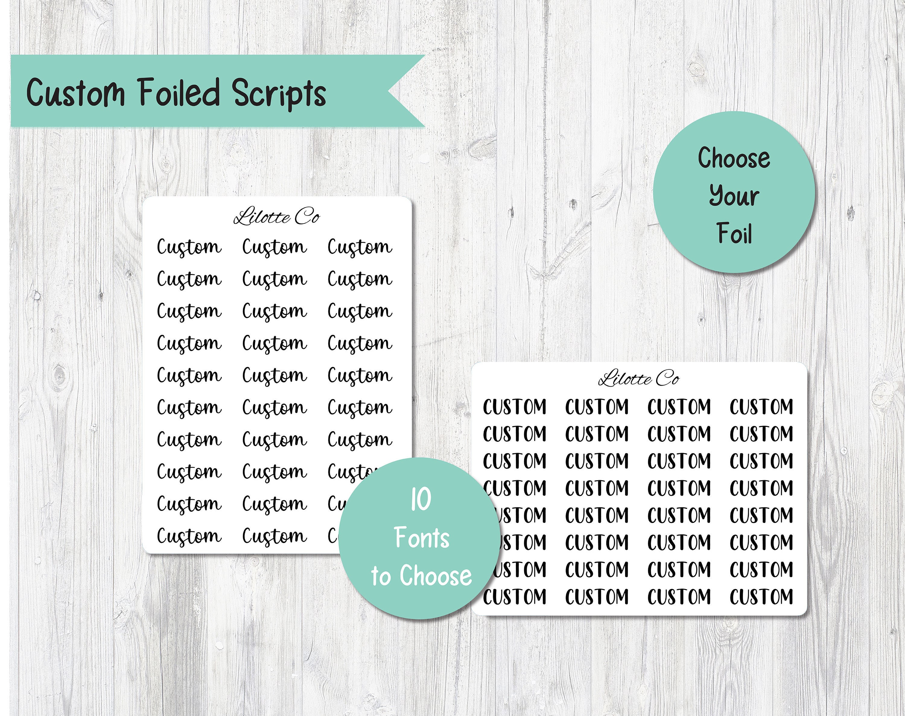Foiled Custom Script Stickers | Foiled Planner Stickers | Clear Foile…