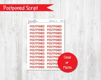 Postponed Script Planner Stickers | Transparent | Overlay Sticker | Planner Stickers | Bullet Journal Stickers | Clear Stickers | Functional