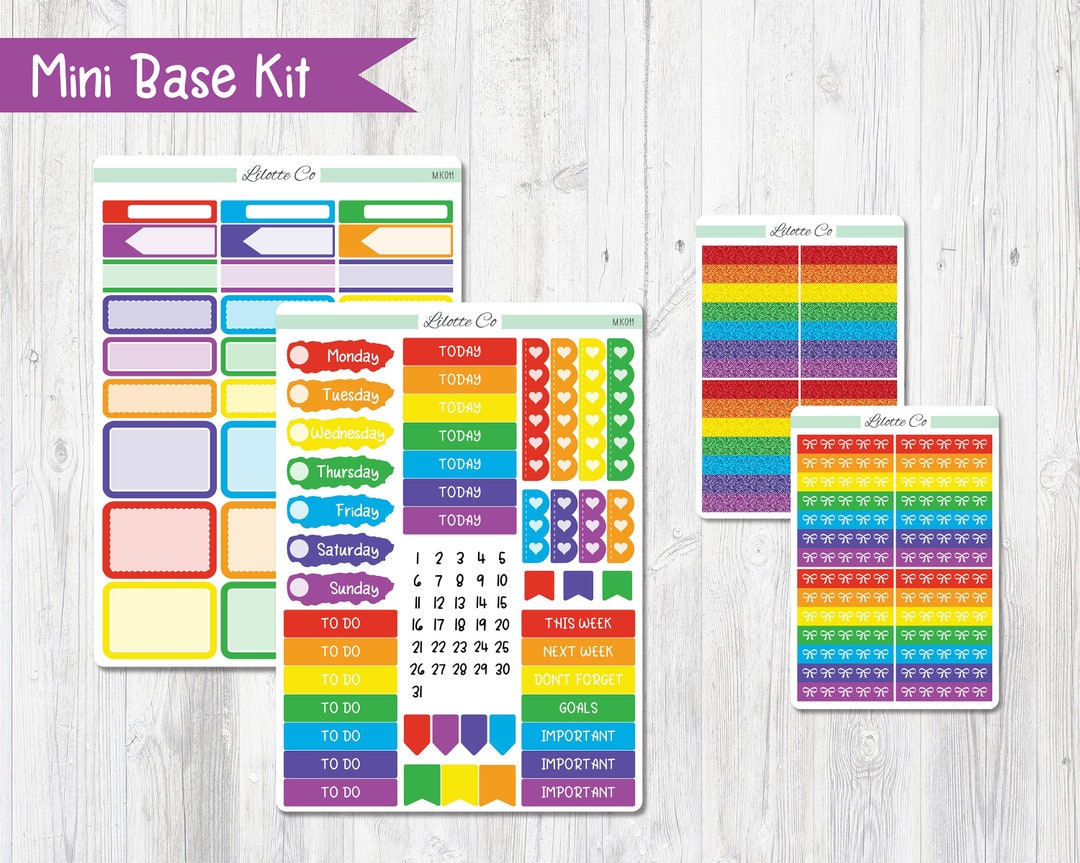 Rainbow Weekly Base Mini Kit A La Carte Vertical Planner Stickers ...