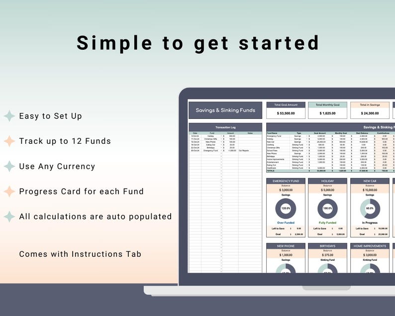 Sinking Funds Tracker Spreadsheet, Google Sheet Template, Saving ...