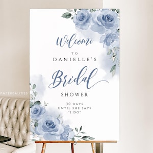 Bridal Shower Sign Template, Dusty Blue Bridal Shower, Editable Bridal Shower Welcome Sign, Dusty Blue Floral Bridal Shower Sign, DANIELLE