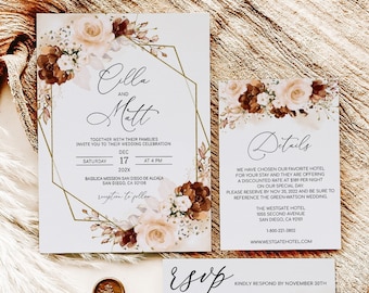 Burnt Orange Floral Wedding Invitation Suite (Digital Download)