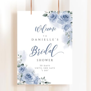 Dusty Blue Bridal Shower Sign Template, Dusty Blue Wedding Shower, Editable Bridal Shower Welcome Sign, Floral Bridal Shower Sign, DANIELLE