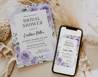 Lilac Floral Bridal Shower Invitation Template (Digital Download)