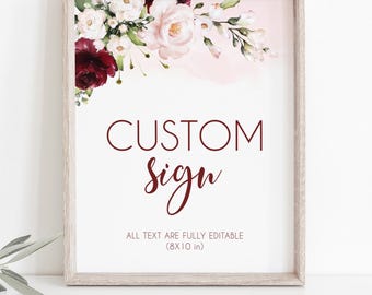 Floral Bridal Shower Sign Template: Custom 8x10 (Digital Download)