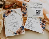 Terracotta Wedding Invitation Template: Navy Blue Floral, RSVP (Editable, Printable)