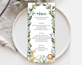 Safari Baby Shower Menu Template: Greenery Jungle Theme (Digital Download)