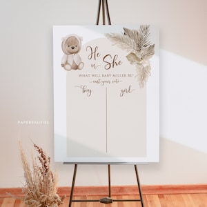 Bear Guess the Gender Game Template Gender Prediction Game Boho Bear Gender Reveal Voting Sign Cast Your Vote Game Editable Baby Shower Sign