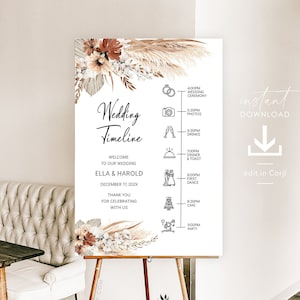 Boho Greenery Wedding Timeline Template (Digital Download)