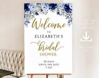 Navy Floral Bridal Shower Welcome Sign Template (Digital Download)