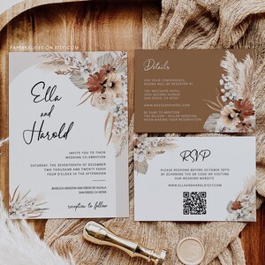 Boho Arch Wedding Invitation Template Champagne Terracotta Wedding Invite Printable Invitation Details RSVP QR Code Fall Wedding Invite ELLA image 2