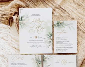 KELSEY - Greenery Wedding Invitation Templates, Boho Wedding Invitation, Wedding Invitation Template Greenery, Wedding Invites Templates