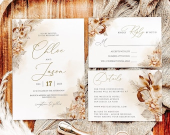 Boho Pampas Wedding Invitation Suite (Digital Download)