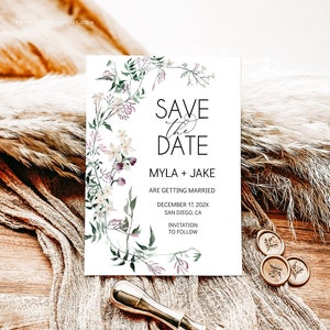 Wildflower Save the Date Card: Floral Wedding Invitation (Digital Download)
