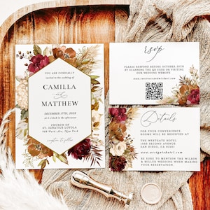 Terracotta Burgundy Wedding Invitation Set: Editable Template (Digital Download)