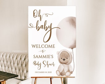 Bear Balloon Baby Shower Welcome Sign Template (Digital Download)