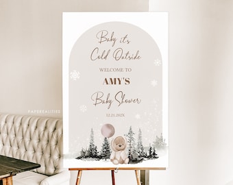 Winter Woodland Baby Shower Welcome Sign (Editable Template)