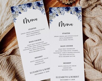 Navy Floral Wedding Menu Template: Editable Printable (Digital Download)