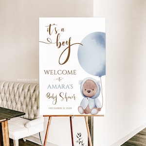 Blue Bear Baby Shower Welcome Sign: Editable Template (Digital Download)
