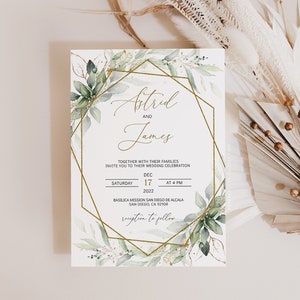 ASTRID - Sage Wedding Invitation Template, Boho Wedding Invitation, Printable Editable Wedding Invitation, Greenery Wedding Invites Template