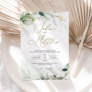 SABINE - Greenery Foliage Wedding Invitation Template, Printable & Editable Wedding Invitation, Botanical Wedding Invites, Leaves Invitation