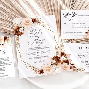 Burnt Orange Floral Wedding Invitation Set: Boho Terracotta (Digital Download)