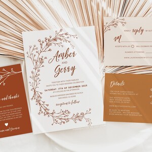Terracotta Wedding Invitation Template, Rust Beige Desert Wedding Invitation Printable Editable Modern Wedding Invitation Botanical, AMBER