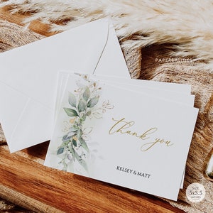 KELSEY - Greenery Hochzeit Dankeskartenvorlage, Hochzeit Dankeskarte, Dankeskarte, druckbare bearbeitbare Dankeskarte Hochzeit