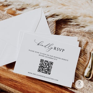 Minimalist Wedding RSVP Card Template with QR Code (Editable)