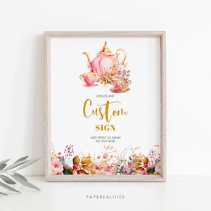 Tea Party Baby Shower Custom Sign Template, Baby is Brewing Baby Shower High Tea Editable Sign 5x7 8x10 Template Instant Download Corjl PB24