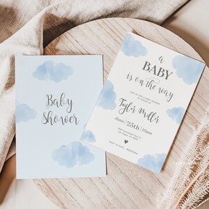 Blue Cloud Baby Shower Invitation Template (Digital Download)