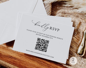 Minimalist Wedding RSVP Card Template with QR Code (Editable)