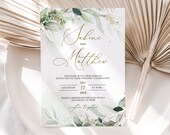 Greenery Wedding Invitation Template: Botanical Leaves (Digital Download)