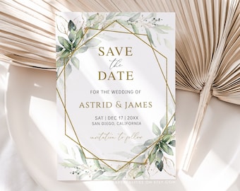 Modello per Save the Date per matrimonio Greenery: Elegante oro (download digitale)