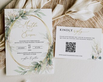 Greenery Wedding Invitation Template: Editable RSVP (Digital Download)