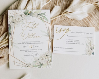 Greenery Wedding Invitation Template: Floral Geometric RSVP (Digital Download)