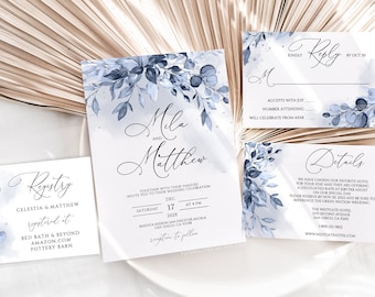 Dusty Blue Eucalyptus Wedding Invitation Suite (Digital Download)
